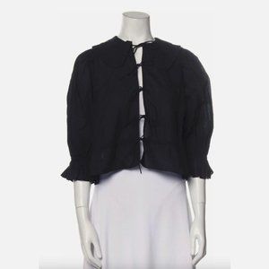 Laurence Bras Black Cotton Puff Sleeve Top with Front Tie Closure Size XXS